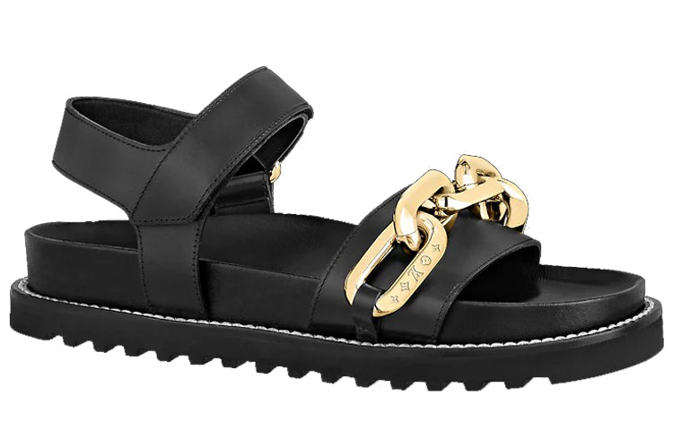 LOUIS VUITTON Paseo Flat Sandals 'Black GOld' Women's