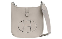 HERMES Evelyne Clemence Bullock Leather Evelyn Crossbody Bag, Shoulder Bag Women's 8L Beton Concrete Gray/Glacier White