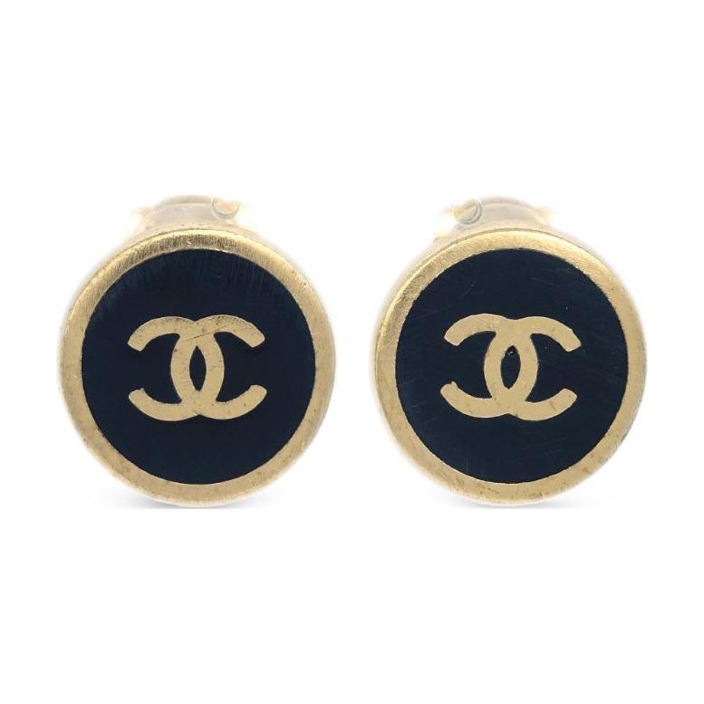CHANEL 2000 Enamel detail Cc Button Clip on Earrings