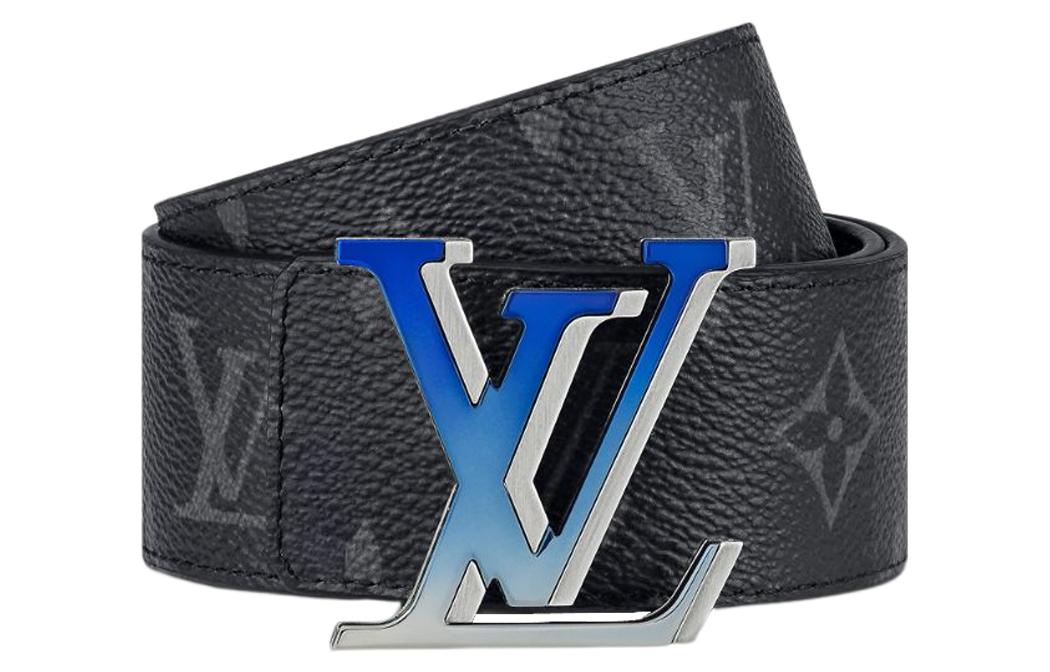 LOUIS VUITTON Cow Leather Belts Men's Black Width 4cm