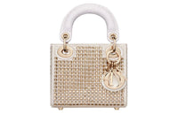 DIOR Lady Dior Faux Crystal Embroidery Daisie Bag Shoulder Bag Crossbody Bag Handbag Extra Mini Women's White