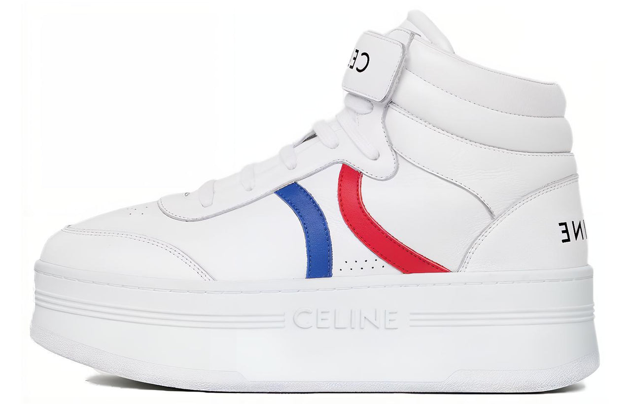 CELINE Block Mid Top Stylish Skateboarding Shoes Women's White