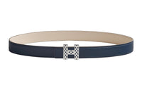 HERMES Garden Party Buckle & Double-Sided Swift And Epsom Calfskin Leather Belts Women's Blue Width: 2.4cm