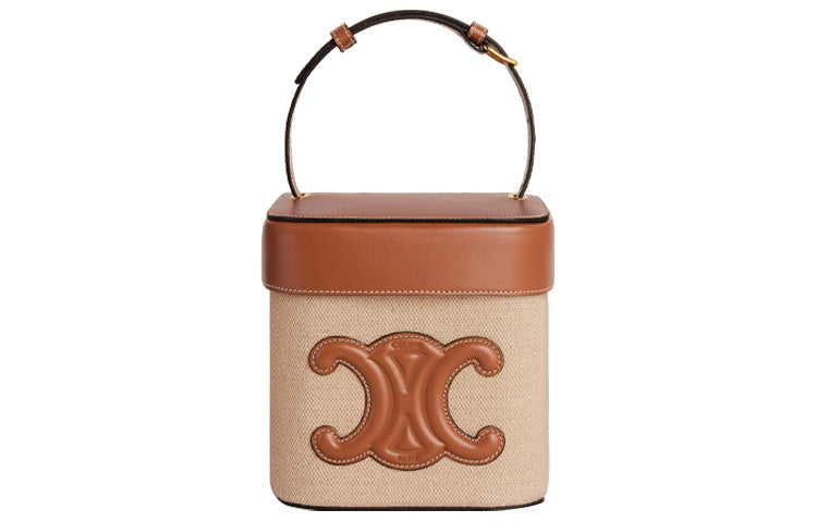 CELINE Triomphe Textile Cow Leather Box Bag Shoulder Bag Crossbody Bag Handbag Women's Beige Tan