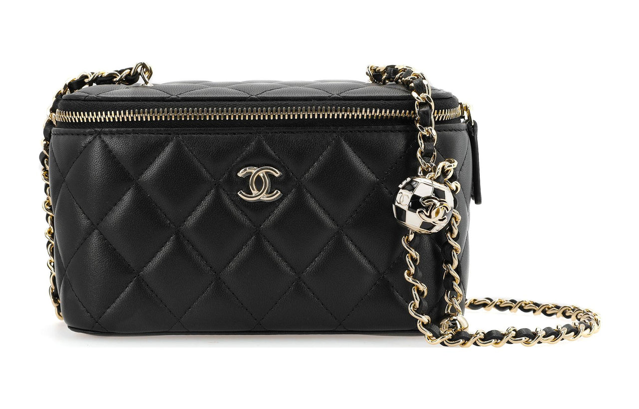 CHANEL Sheepskin Soccer Box Bag Shoulder Bag Crossbody Bag With Mirror Women's Black