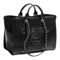 CHANEL Calfskin Tote Bag Shopping Bag Shoulder Bag Handbag Large Size Women's Black