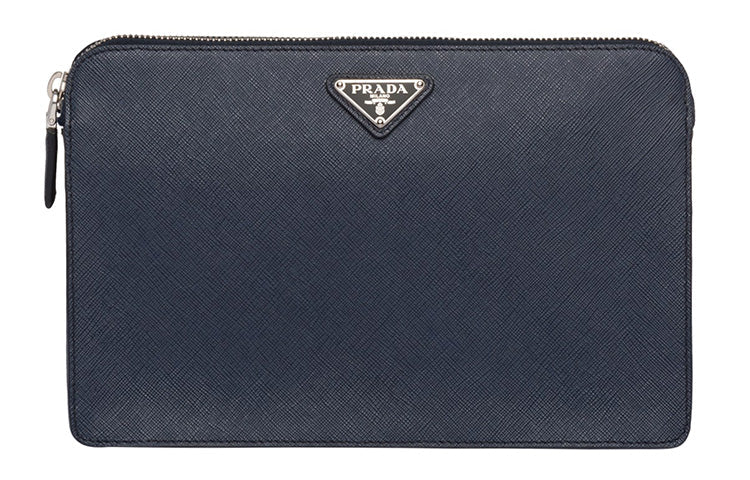 PRADA Saffiano Leather Clutch Men's Blue
