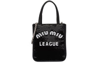 MIU MIU Sequins With Leather Tote Bag Shopping Bag Shoulder Bag Crossbody Bag Handbag Women's Black