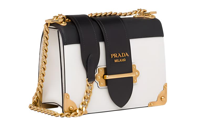 PRADA Calfskin Crossbody Bag Women's White/Black