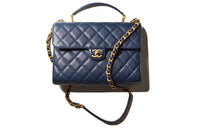 CHANEL Embossed Calfskin With Grains Shoulder Bag Crossbody Bag Women's Marine Blue