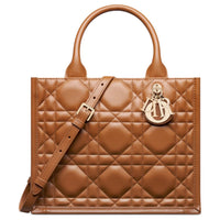 DIOR BookTote Calfskin Tote Bag Shopping Bag Shoulder Bag Crossbody Bag Handbag Small Size Women's Gold Brown