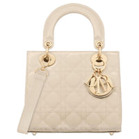 DIOR Lady Dior Patent Leather Calfskin Shoulder Bag Crossbody Bag Handbag Small Size Women's Gray White