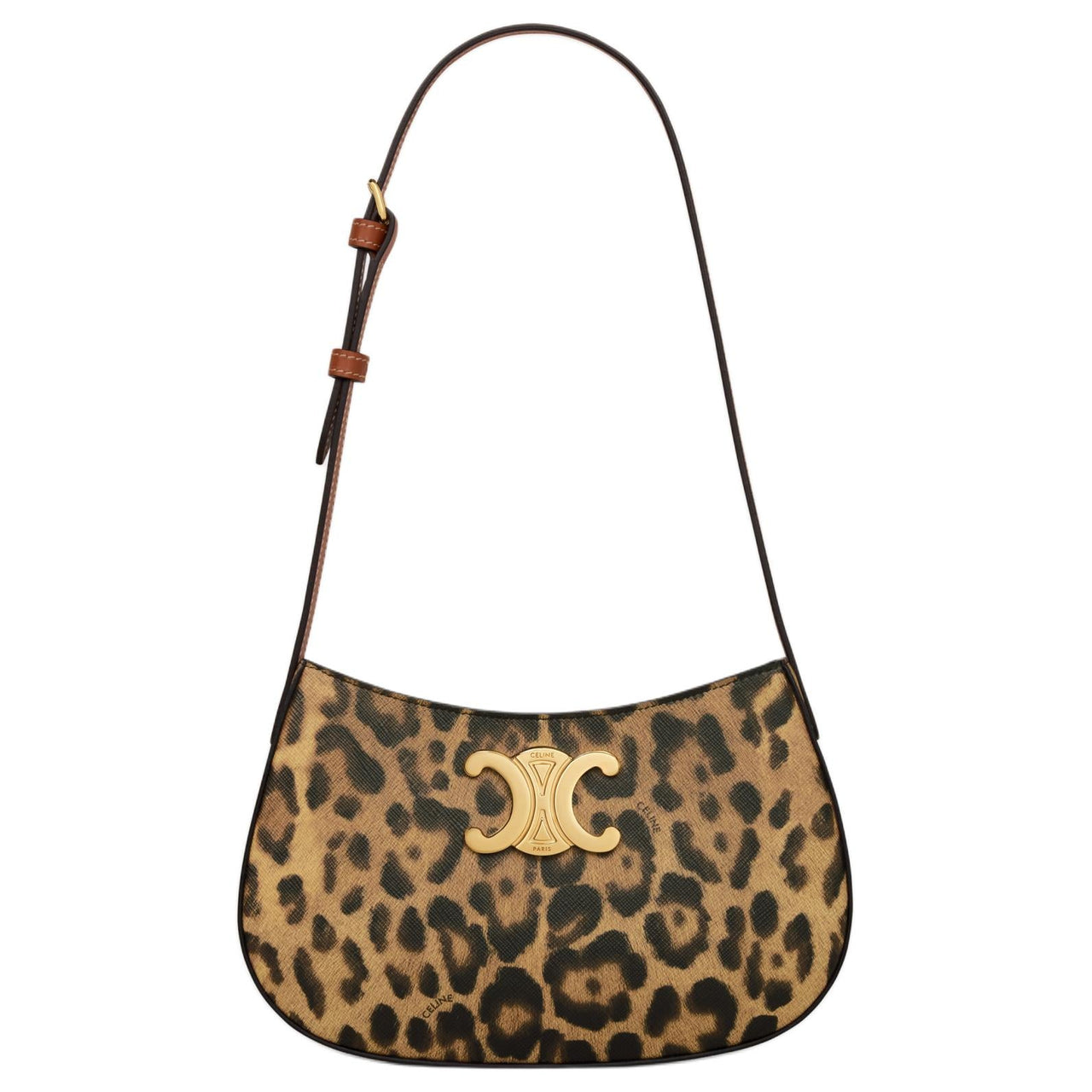 CELINE Canvas With Leather Handbag Shoulder Bag Medium Size Women's Leopard Print