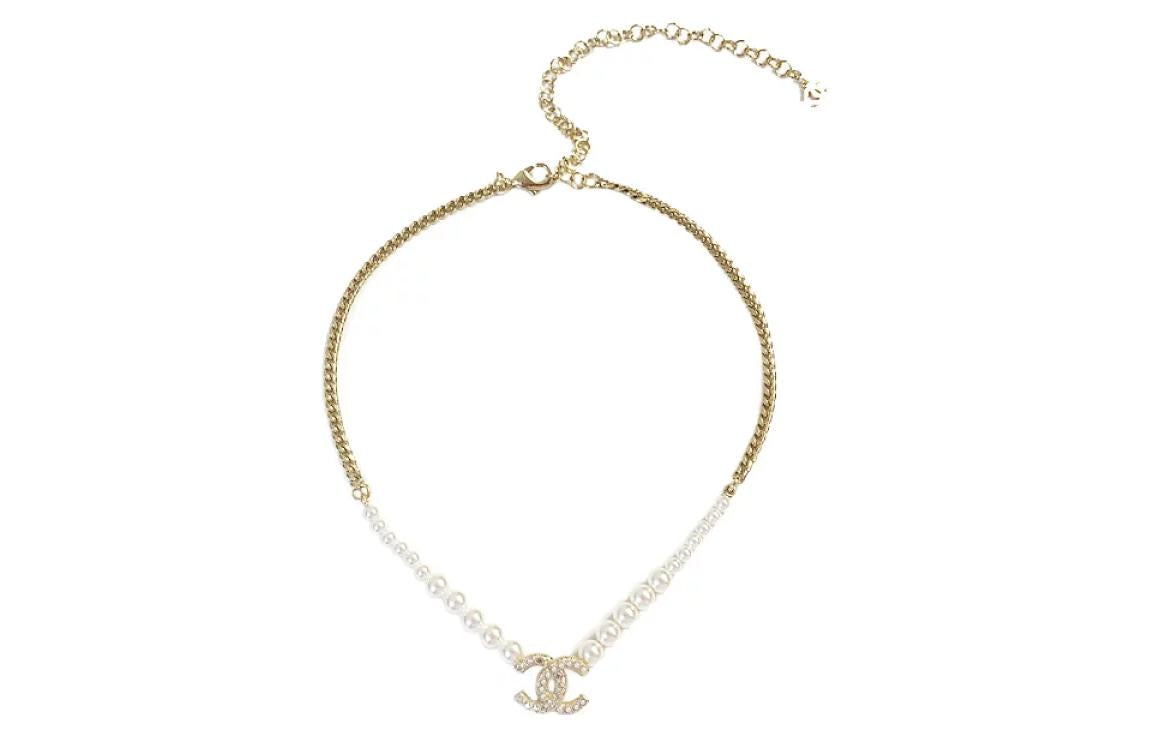 CHANEL Metal Artificial Pearl Necklaces Women's Gold/Pearl White