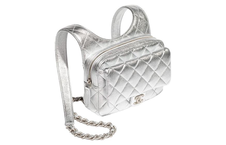 CHANEL Metallic Feel Sheepskin Backpack Women's Silver