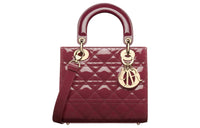 DIOR Lady Dior Patent Leather Cowhide Shoulder Bag Crossbody Bag Handbag Small Size Women's Deep Peach Red