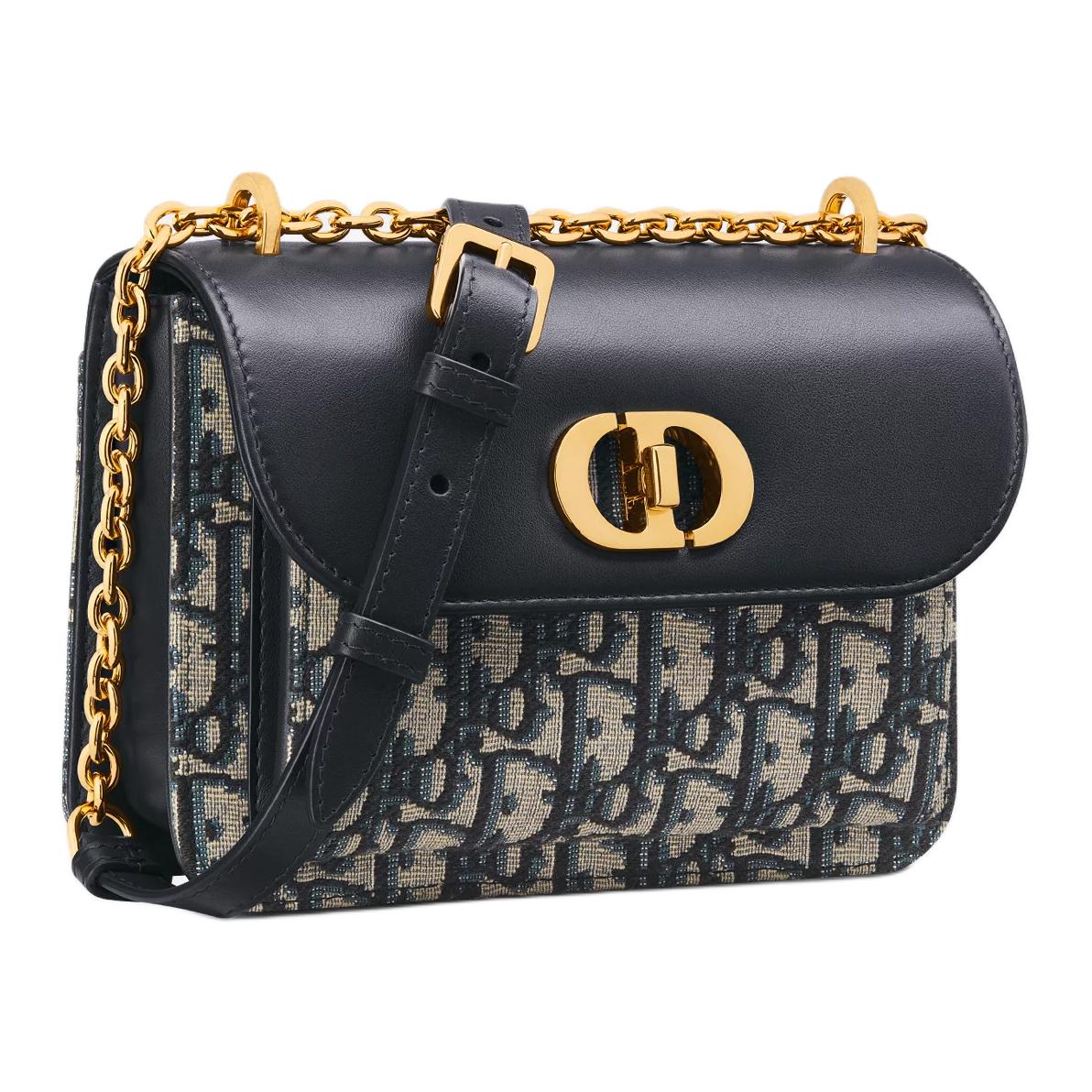 DIOR Cotton With Cow Leather Patchwork Shoulder Bag Crossbody Bag Mini Women's Blue