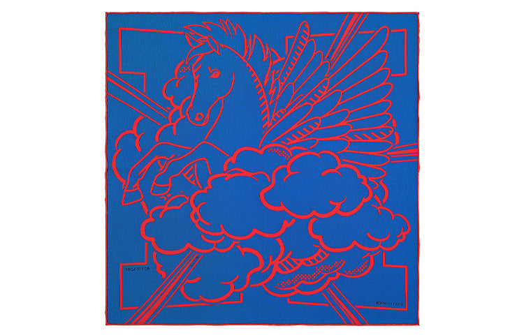 HERMES Royal Silk Scarves Women's Royal Blue/Red