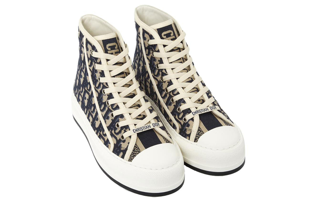 DIOR Walk'n'Dior Platform Shoes High Top Stylish Skateboarding Shoes Women's Dark Blue