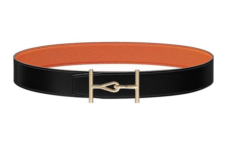 HERMES Leather Belts Men Black/Orange