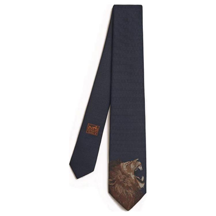 HERMES Mulberry Silk Ties Unisex Marine Blue