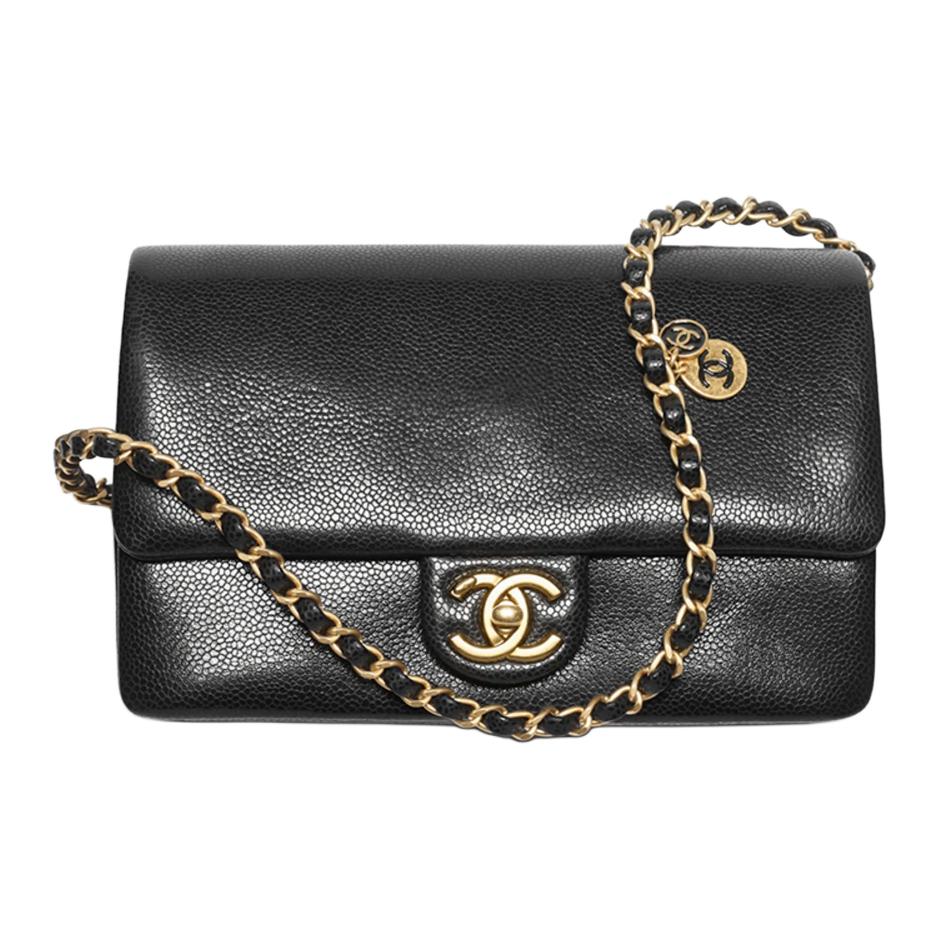 CHANEL Leather Shoulder Bag Crossbody Bag Small Size Women's Black