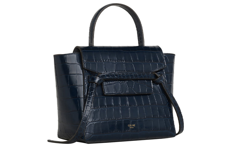 CELINE Belt Cow Leather Handbag Women's Marine Blue
