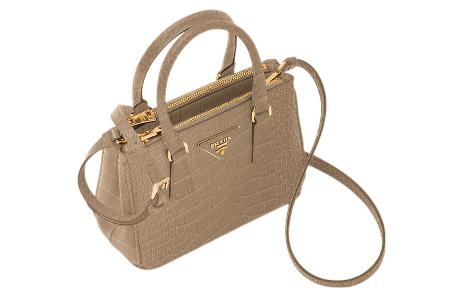 PRADA Galleria Killer Bag Crocodile Leather Shoulder Bag Crossbody Bag Handbag Mini Women's Carved Beige