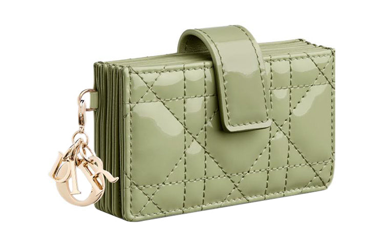 DIOR Lady Dior Patent Leather Calfskin Card Holder Card Holder Regular Women's Green