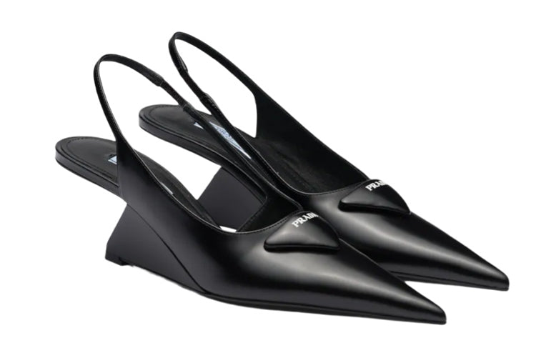 PRADA Women's Brushed Leather Slingback Pumps 'Black'
