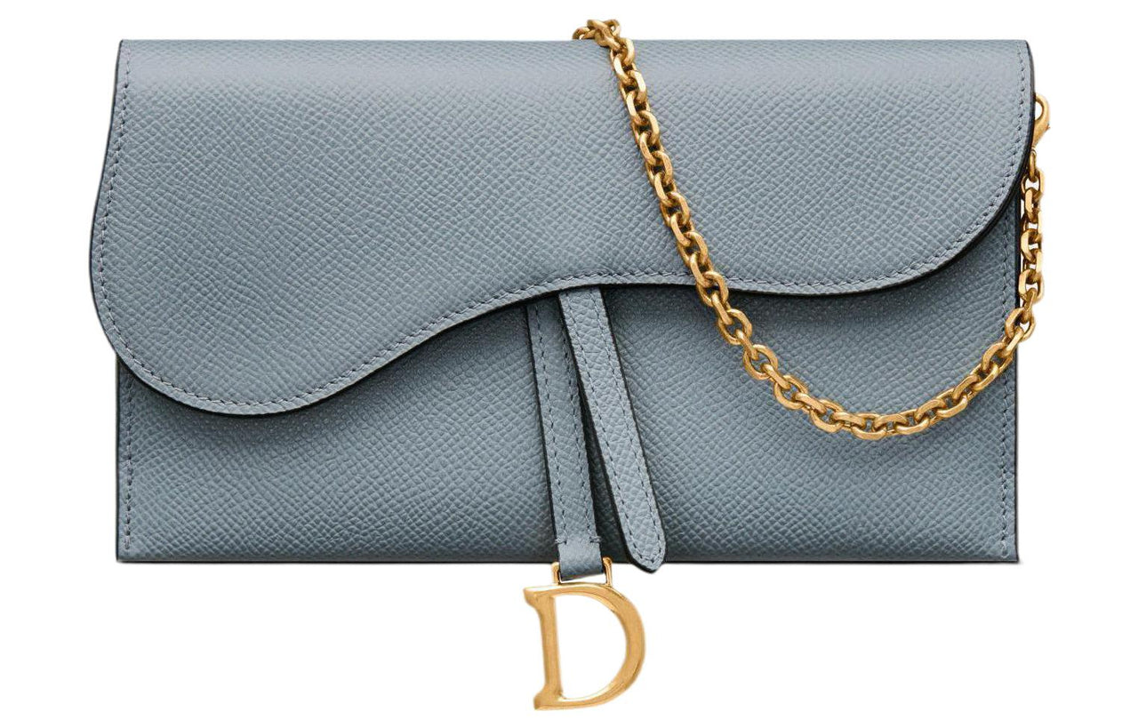 DIOR Saddle Grain Calfskin Combo Bag, Card Holder, Wallet, Handheld Shoulder Bag, Crossbody Bag Women's Cloud Haze Blue