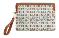 CELINE Calfskin Textile Clutch Small Size Women's Natural/Tan