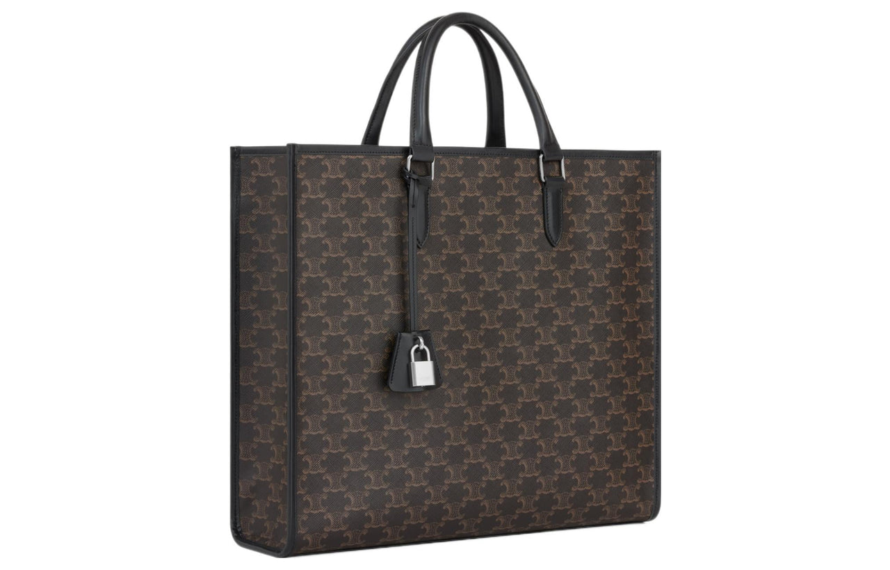 CELINE Cabas Cow Leather Tote Bag Shopping Bag Handbag Regular Men's Black