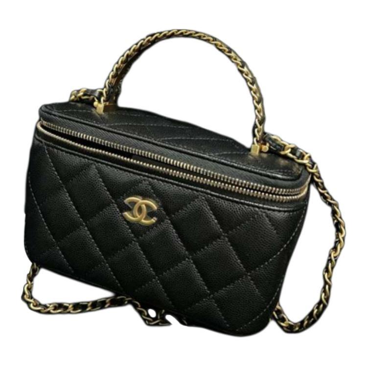 CHANEL Embossed Calfskin With Grains Box Bag Handbag Shoulder Bag Crossbody Bag Women's Black
