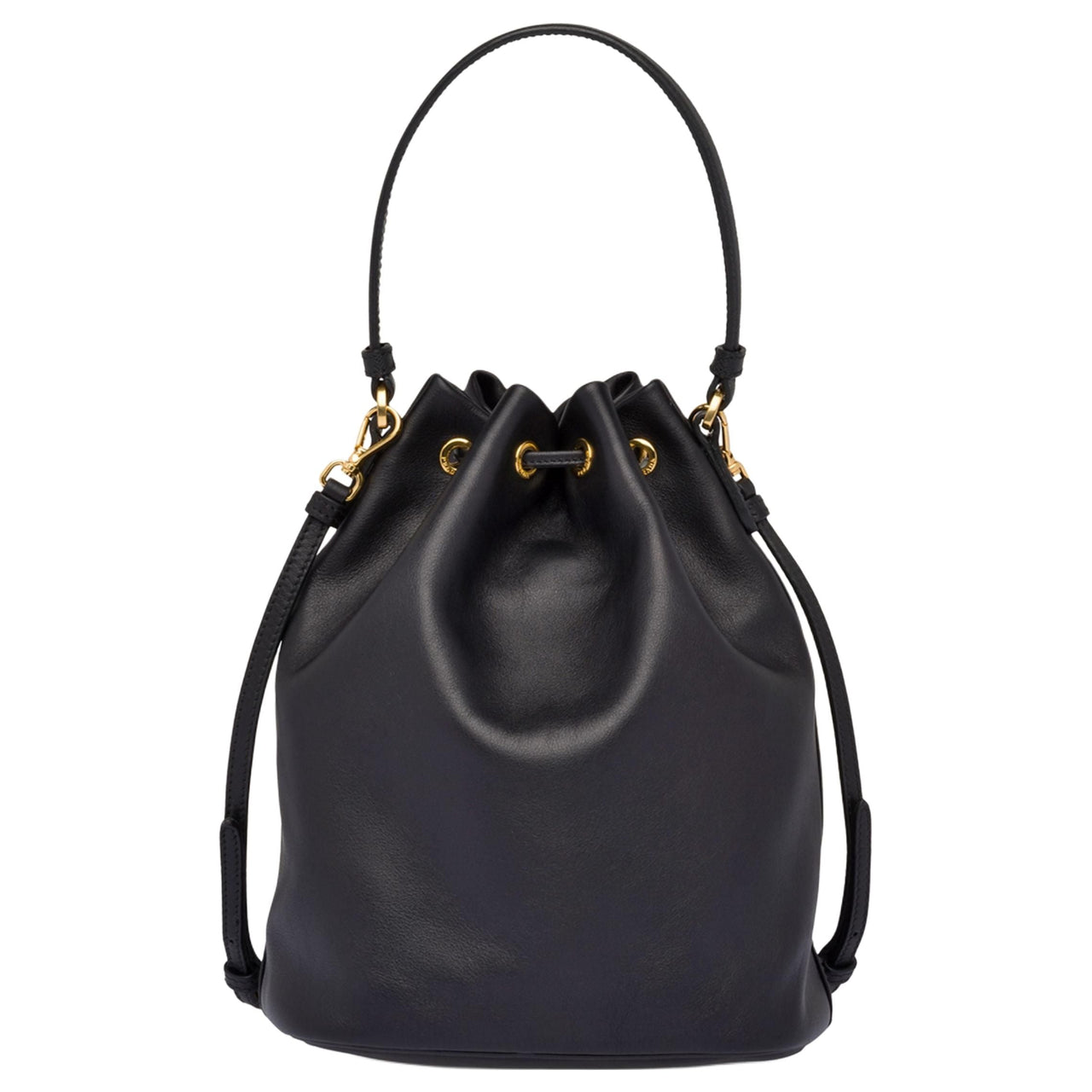 PRADA Calfskin Bucket Bags One Shoulder Handbags Women's Black