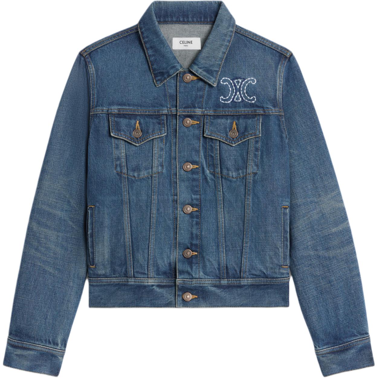 CELINE Trucker Jacket In Dark Union Wash Denim