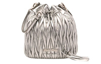 MIU MIU Matelassé Soft Sheep Leather Bucket Bags Shoulder Bag Crossbody Bag Women's Silver