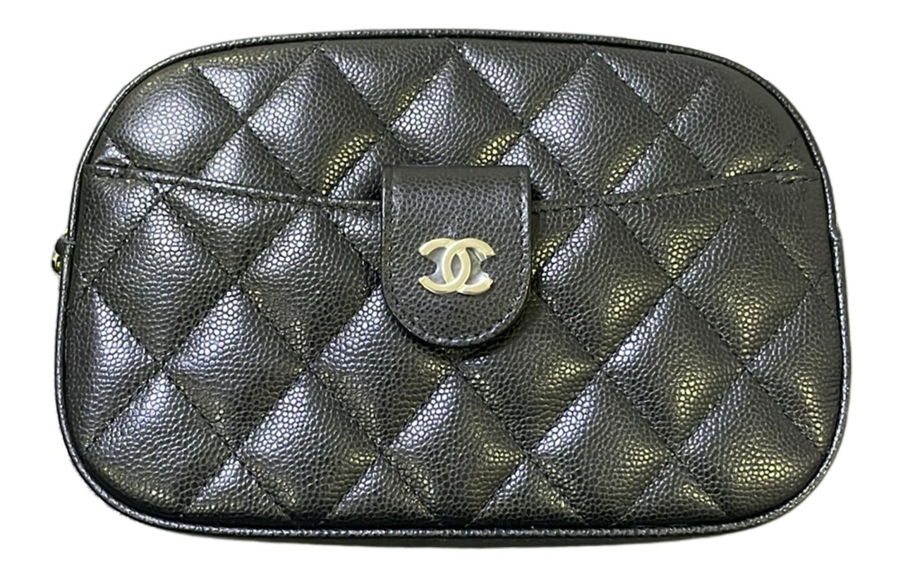 CHANEL Embossed Shiny Calfskin With Gold Metal Shoulder Bag Crossbody Bag Women's Black