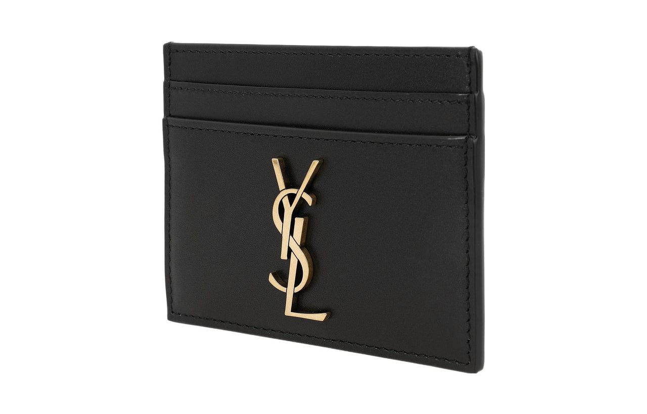 SAINT LAURENT Smooth Finish Cow Leather Card Clip Card Holder Regular Men's Black