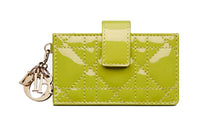 DIOR Lady Dior Patent Leather Cowhide Card Holder Coin Purse Women's Green Yellow