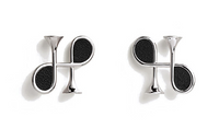 HERMES Palladium-Plated Calfskin Earrings Women's Silver/Black