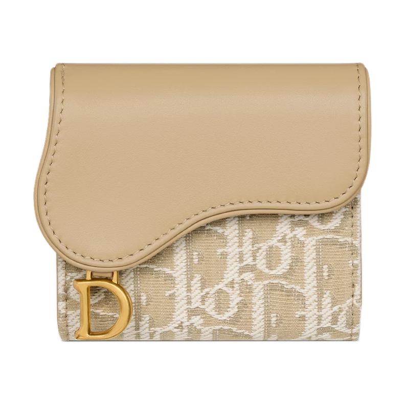 DIOR Saddle Cotton With Cow Leather Patchwork Wallet Regular Women's Natural