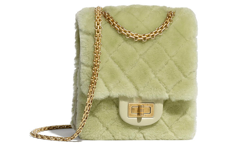 CHANEL 2.55 Shearling Lambskin Crossbody Bag, Shoulder Bag Women's Green