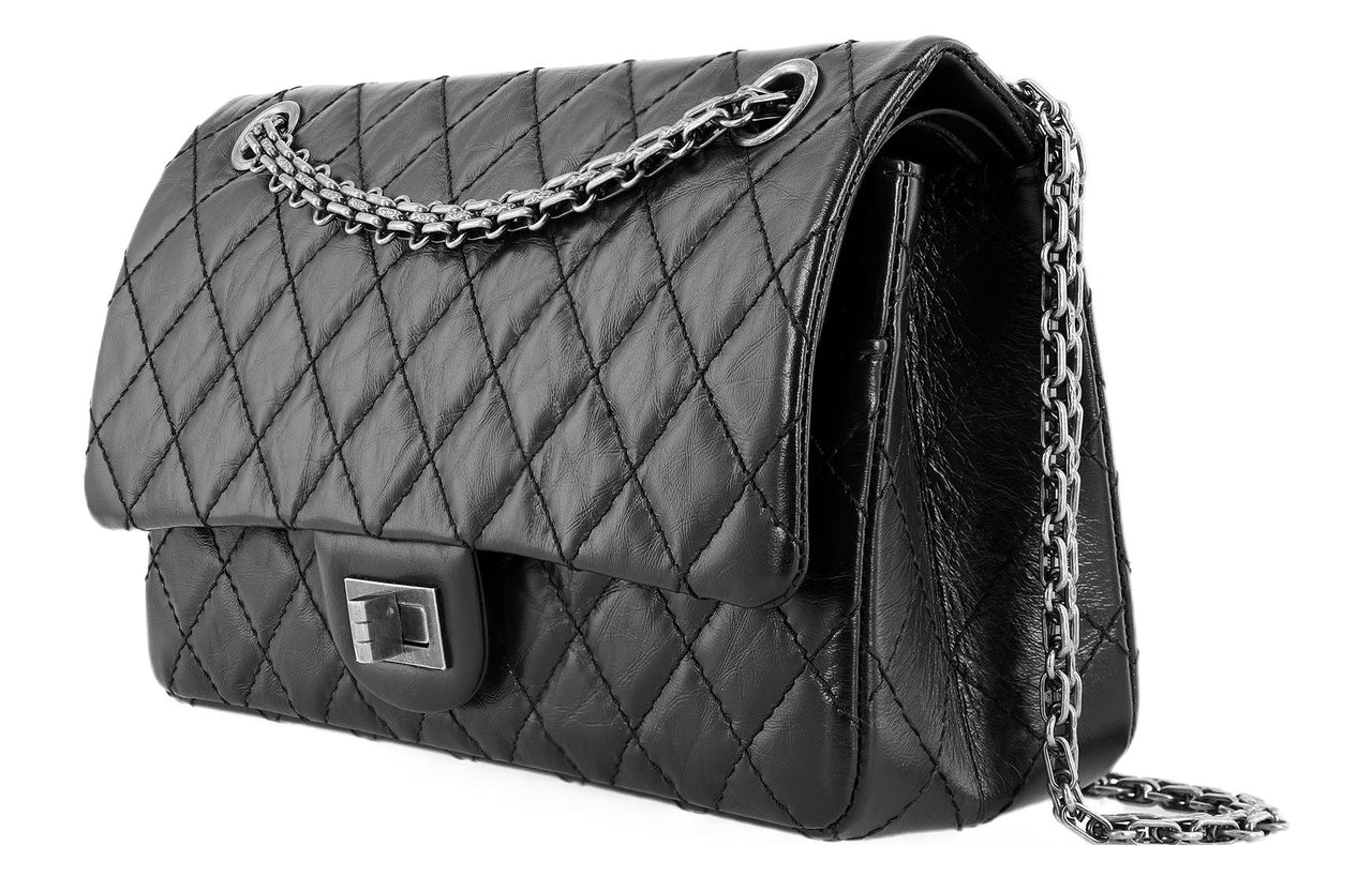 CHANEL 2.55 Calfskin Shoulder Bag Crossbody Bag Black