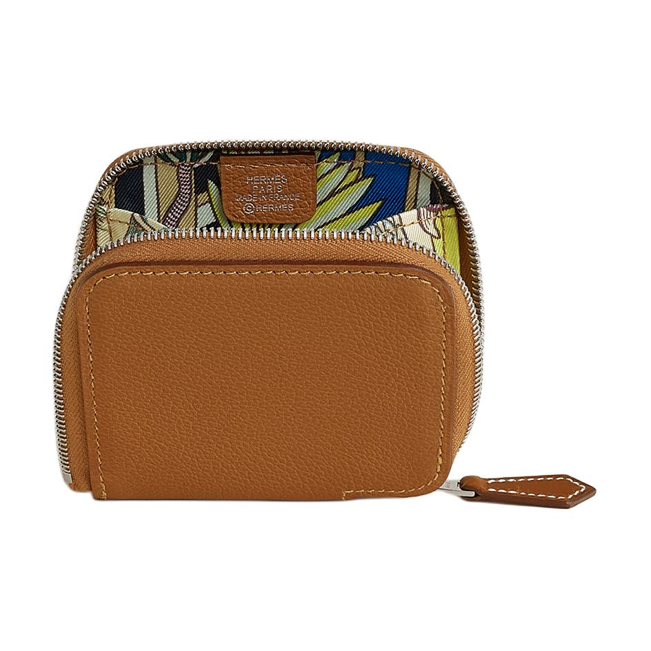 HERMES Silk'In Evercolor Calfskin Coin Purse Women's Gold/Light Purple/Light Green