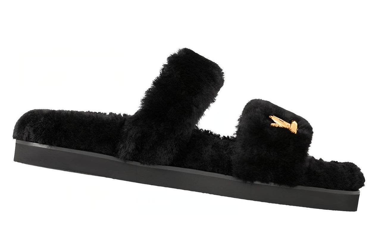 LOUIS VUITTON Rubber Sole Abrasion-Resistant Slide Slippers Women's Black