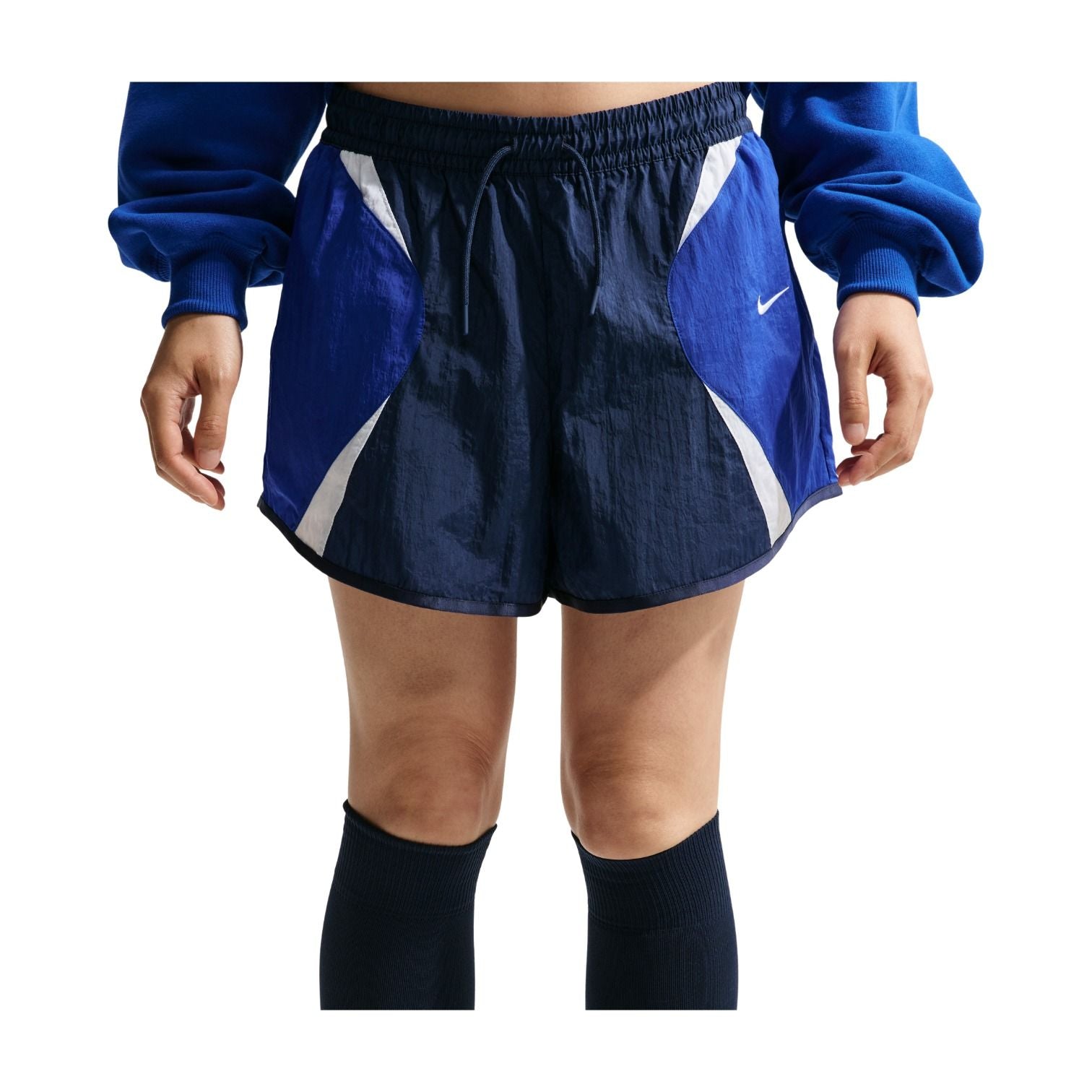 (WMNS) Nike Sportswear Loose Mid-Rise Track Shorts Asia Sizing 'Midnight Navy Old Royal White' IM8404-410