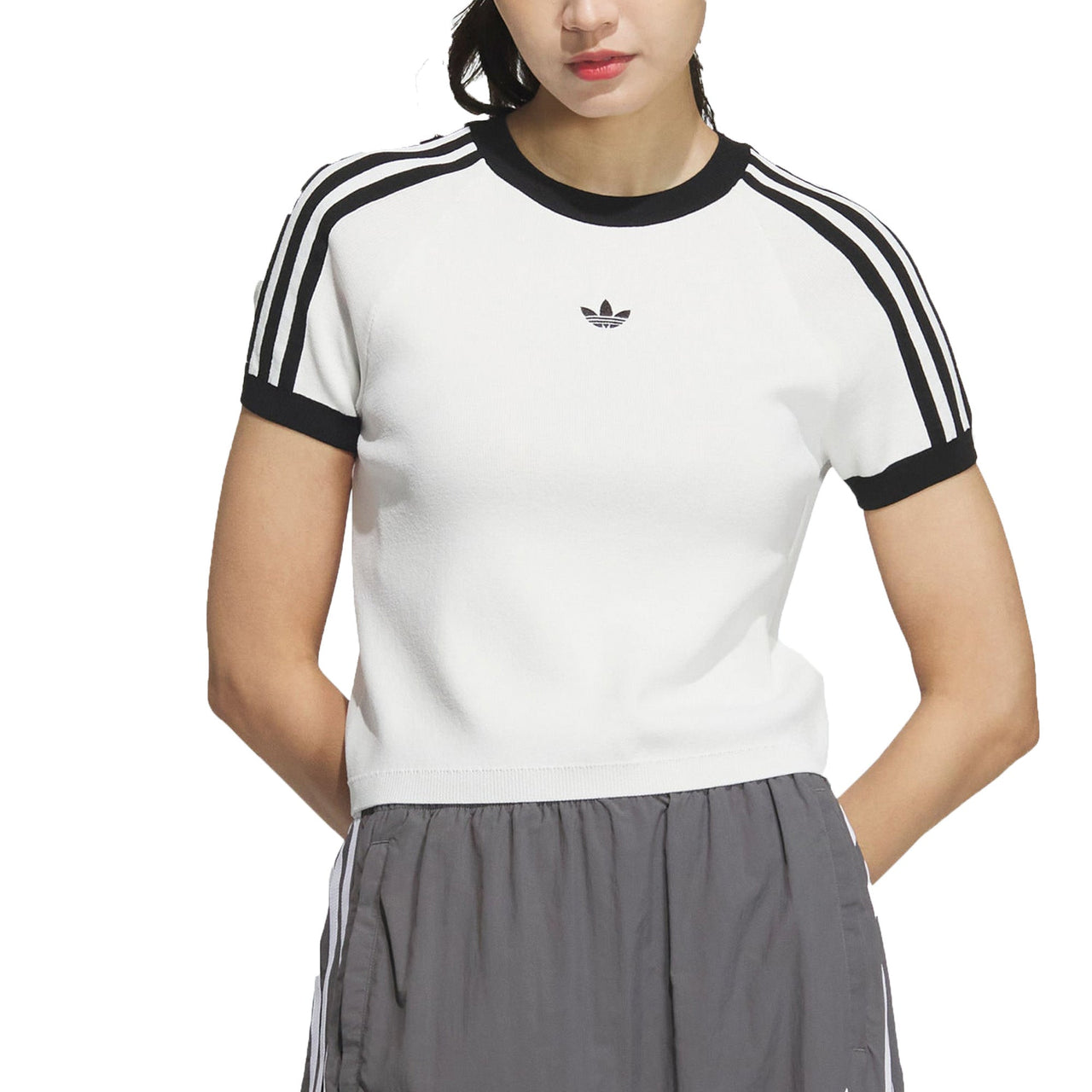 (WMNS) adidas Originals 3-Stripes Graphic Knit T-shirt Asia Sizing 'White Black' JI7049