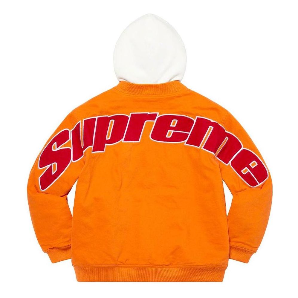 Supreme Hooded Twill Varsity Jacket 'Orange White Red' SUP-SS22-870