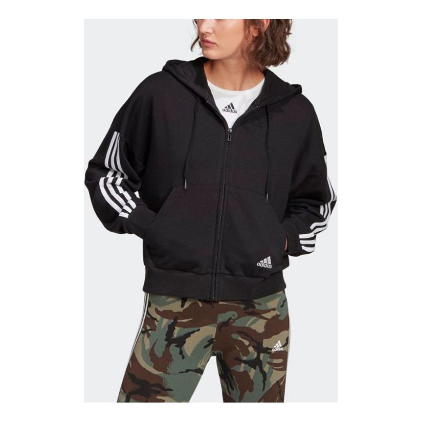 (WMNS) adidas Essentials Cut 3-Stripes Full-Zip Hoodie Asia Sizing 'Black White' GL1462